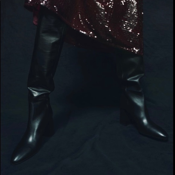 ZARA LEATHER KNEE HIGH HEEL BOOTS - SOLD OUT - Picture 7 of 9